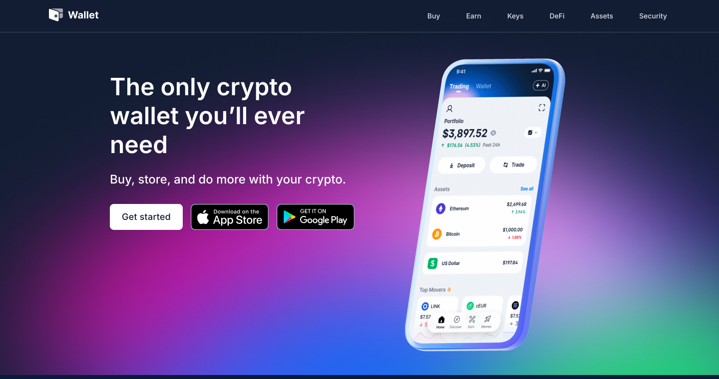 Blockchain.com Wallet product page with the app shown on a phone