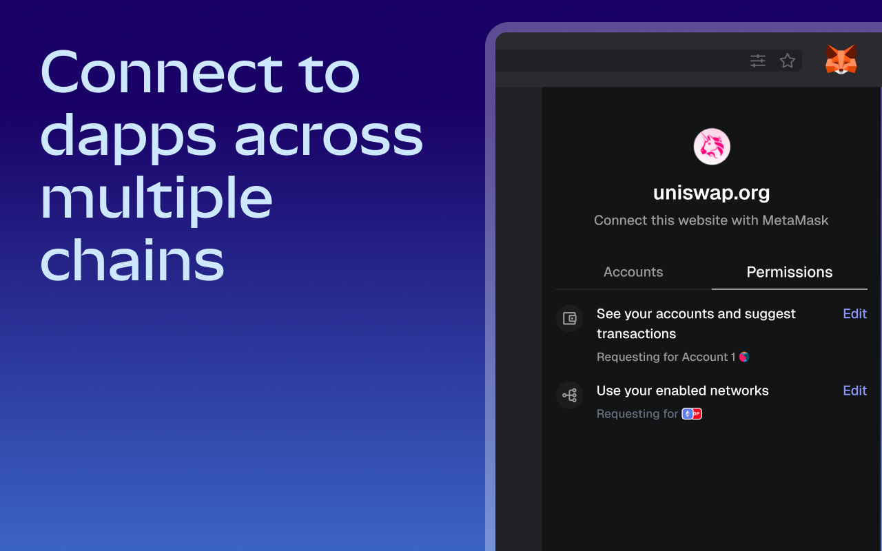 MetaMask connection prompt showing the permissions a dapp is requesting