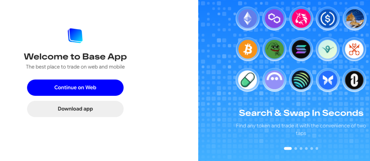 The Base App welcome screen, the rebranded Coinbase Wallet